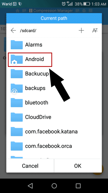 Select Android named folder - Install APK with OBB file