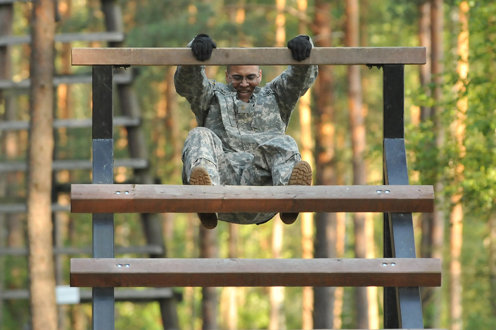 Soldier taking part in a military obstacle course