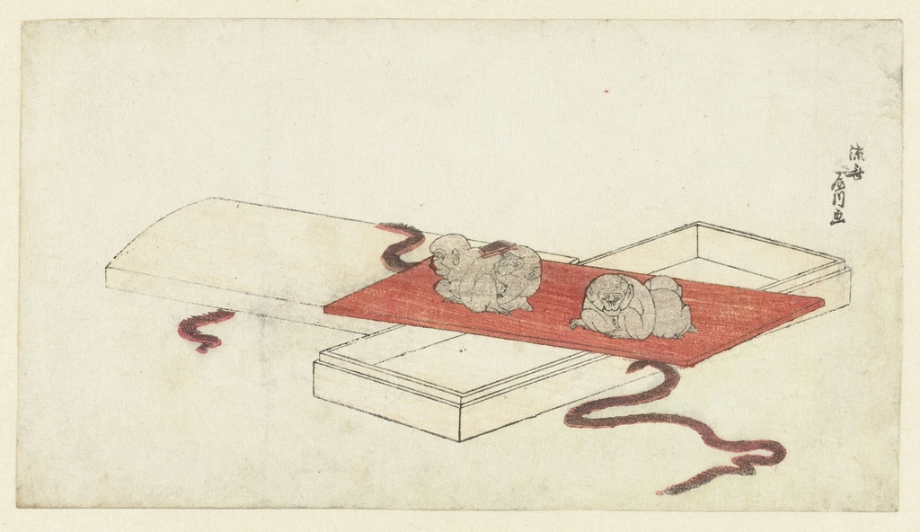 Japanese woodblock print depicting a group of monkeys